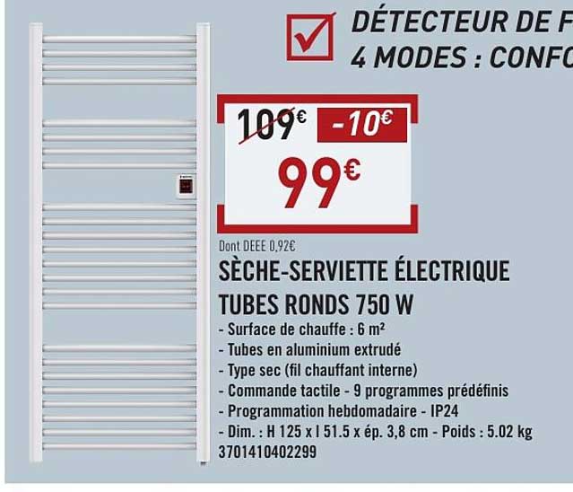 SÈCHE-SERVIETTE ÉLECTRIQUE TUBES RONDS 750 W