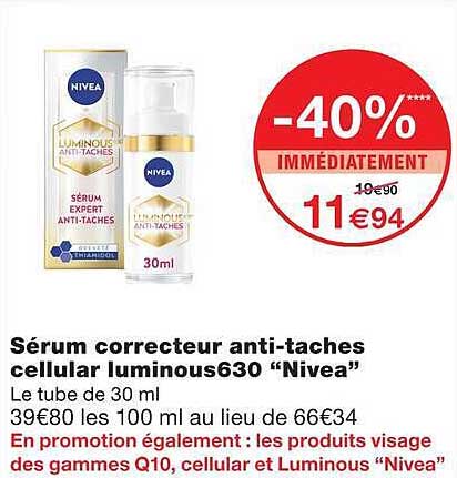 Sérum correcteur anti-taches celluar luminous630 “Nivea”