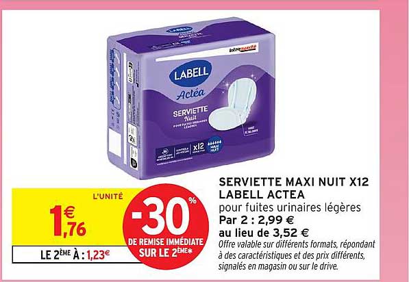 SERVIETTE MAXI NUIT X12 LABELL ACTEA