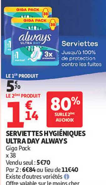 Serviettes hygiéniques Ultra Day Always Giga Pack x 38