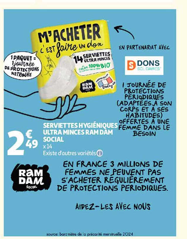 SERVIETTES HYGIÉNIQUES ULTRA MINCES RAMDAM SOCIAL x14