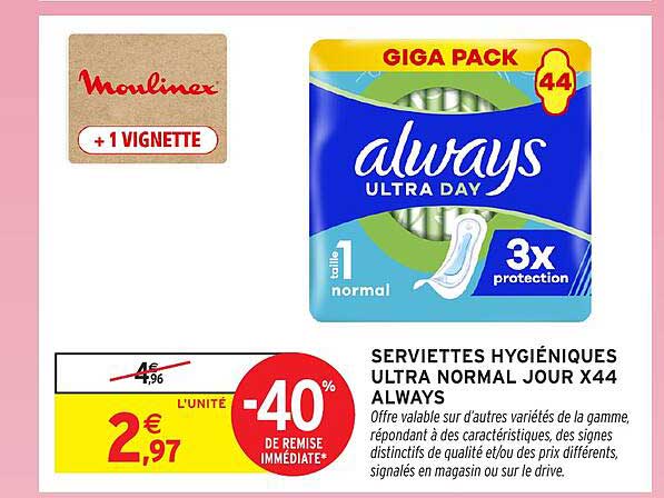 SERVIETTES HYGIÉNIQUES ULTRA NORMAL JOUR X44 ALWAYS