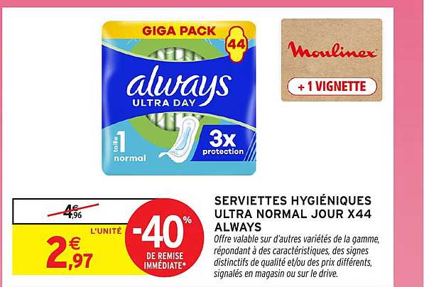 SERVIETTES HYGIÉNIQUES ULTRA NORMAL JOUR X44 ALWAYS