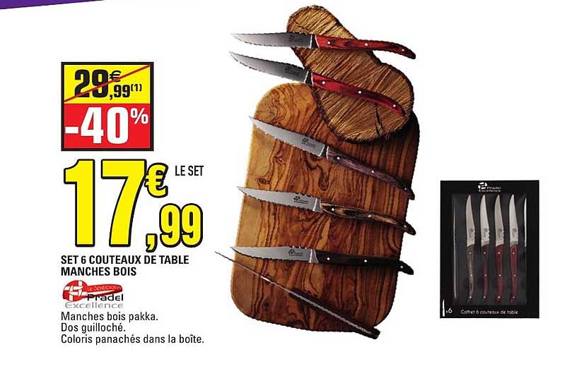SET 6 COUTEAUX DE TABLE MANCHES BOIS