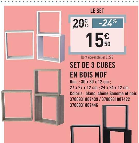 SET DE 3 CUBES EN BOIS MDF