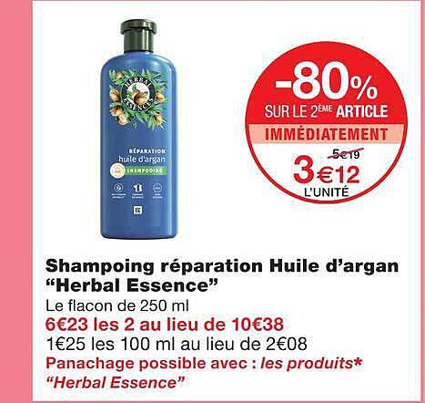 Shampoing réparation Huile d'argan “Herbal Essence”