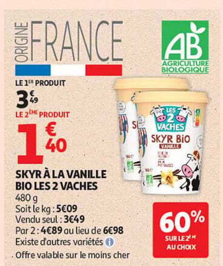 SKYR À LA VANILLE BIO LES 2 VACHES 480 g