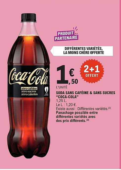 SODA SANS CAFÉINE & SANS SUCRES “COCA-COLA” 1,25 L