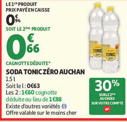 SODA TONIC ZÉRO AUCHAN 1.5 l