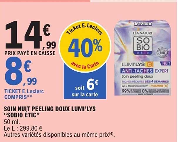 SOIN NUIT PEELING DOUX LUMI’LYS “SOBIO ETIC”