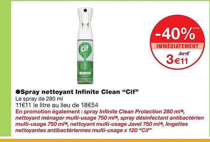 Spray nettoyant Infinite Clean “Cif”