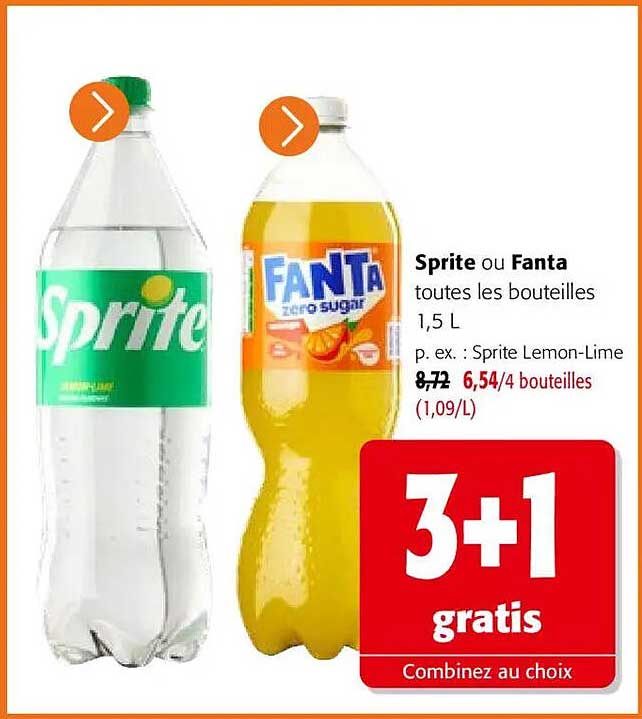 Sprite ou Fanta toutes les bouteilles 1,5 L