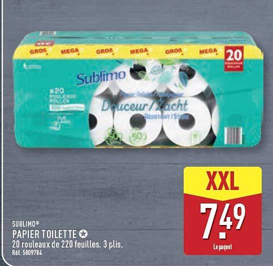 SUBLIMO® PAPIER TOILETTE 20 rouleaux de 220 feuilles. 3 plis.