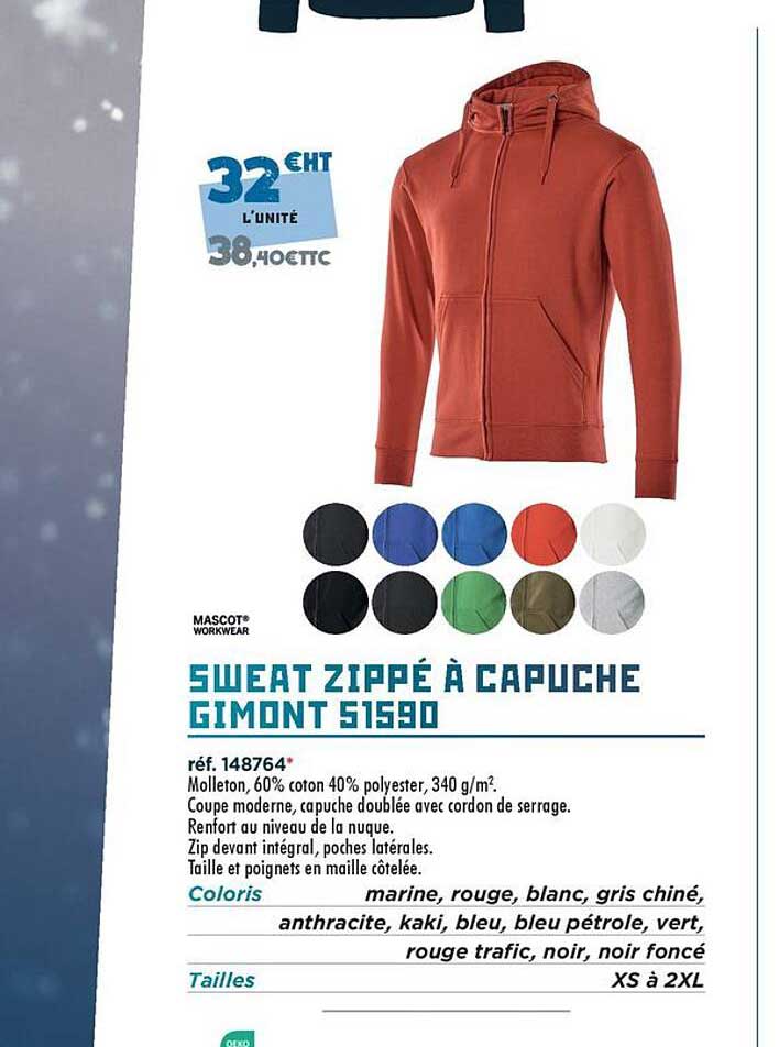 SWEAT ZIPPÉ À CAPUCHE GIMONT 51590