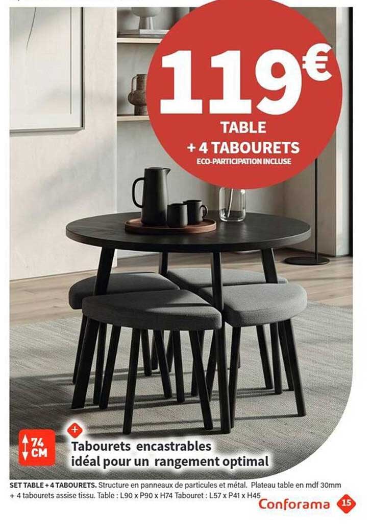 TABLE + 4 TABOURETS