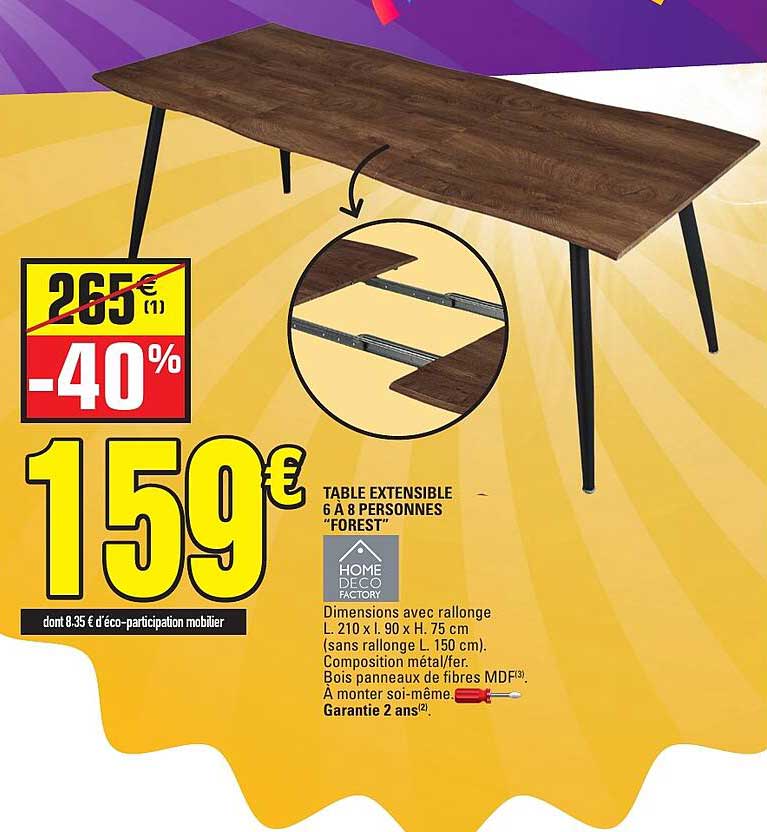 TABLE EXTENSIBLE 6 À 8 PERSONNES "FOREST"