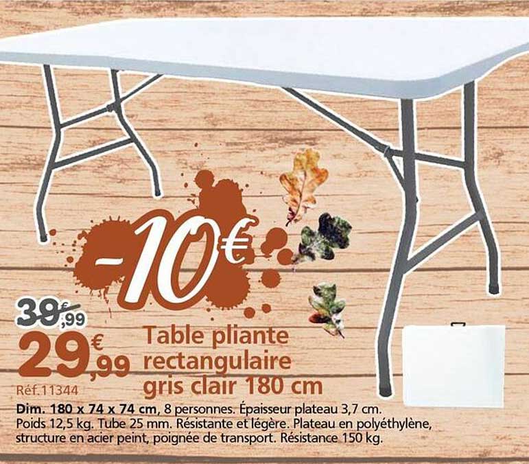 Table pliante rectangulaire gris clair 180 cm