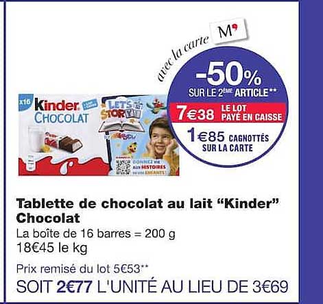 Tablette de chocolat au lait “Kinder” Chocolat
