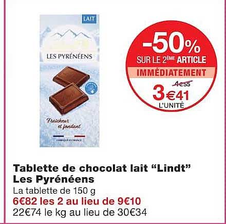 Tablette de chocolat lait “Lindt” Les Pyrénéens