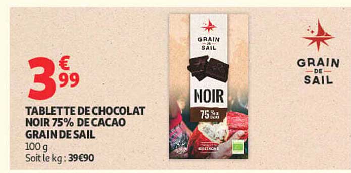 TABLETTE DE CHOCOLAT NOIR 75% DE CACAO GRAIN DE SAIL