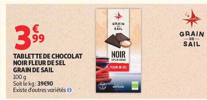 TABLETTE DE CHOCOLAT NOIR FLEUR DE SEL GRAIN DE SAIL