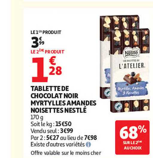 TABLETTE DE CHOCOLAT NOIR MYRTILLES AMANDES NOISETTES NESTLÉ