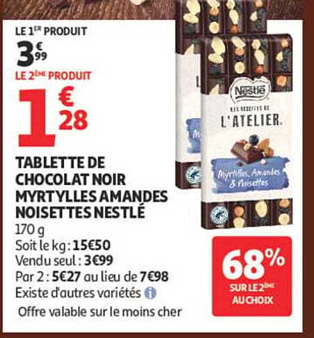TABLETTE DE CHOCOLAT NOIR MYRTILLES AMANDES NOISETTES NESTLÉ