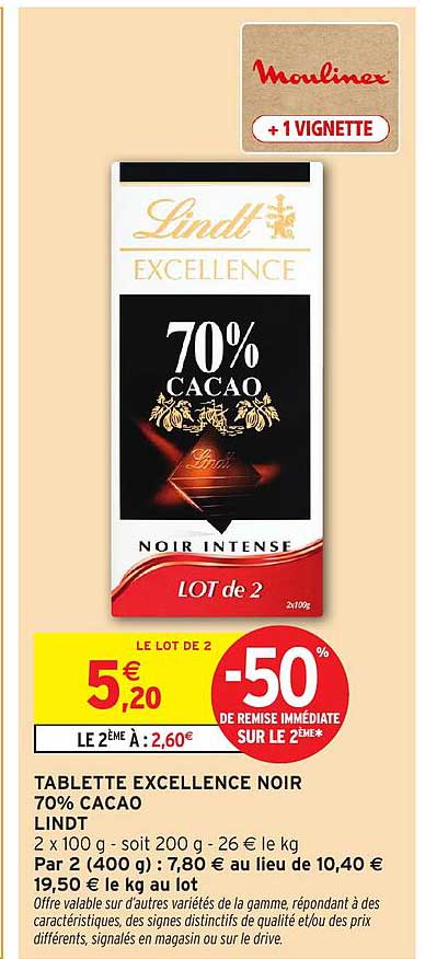 TABLETTE EXCELLENCE NOIR 70% CACAO LINDT
