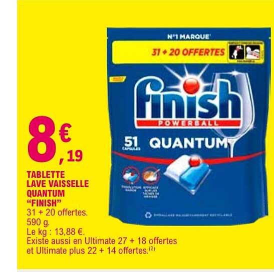 TABLETTE LAVE VAISSELLE QUANTUM “FINISH” 31 + 20 offertes. 590 g