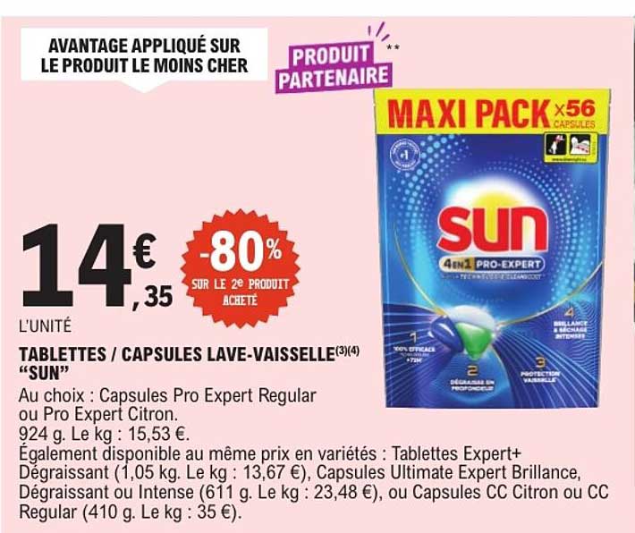 TABLETTES / CAPSULES LAVE-VAISSELLE “SUN”