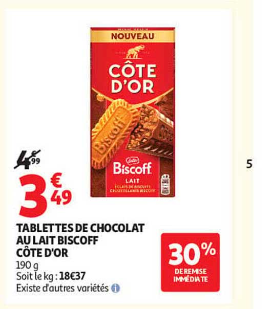 TABLETTES DE CHOCOLAT AU LAIT BISCOFF CÔTE D'OR