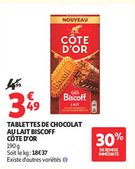 TABLETTES DE CHOCOLAT AU LAIT BISCOFF CÔTE D'OR