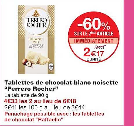 Tablettes de chocolat blanc noisette “Ferrero Rocher”