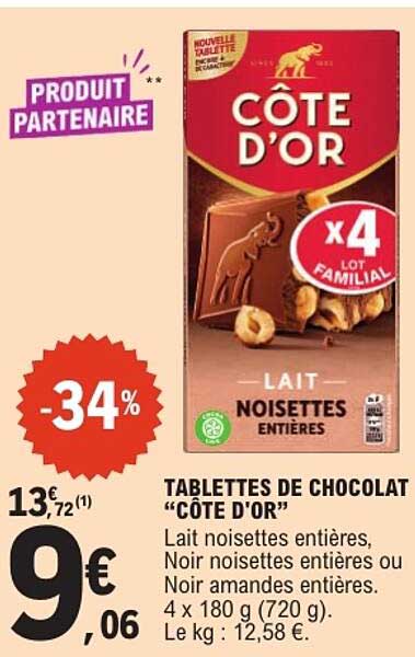 TABLETTES DE CHOCOLAT “CÔTE D’OR”
