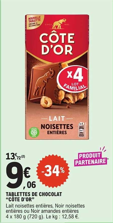 TABLETTES DE CHOCOLAT “CÔTE D’OR”