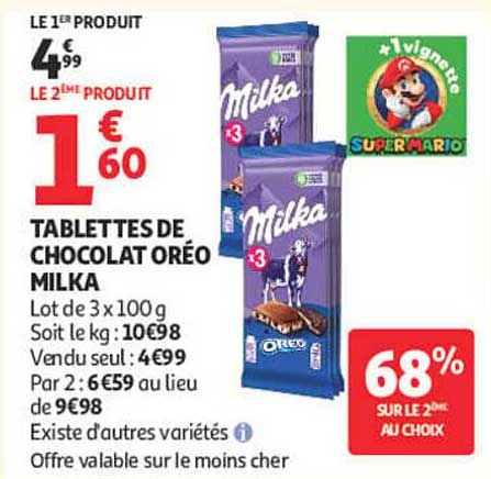 TABLETTES DE CHOCOLAT ORÉO MILKA