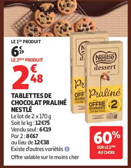 TABLETTES DE CHOCOLAT PRALINÉ NESTLÉ