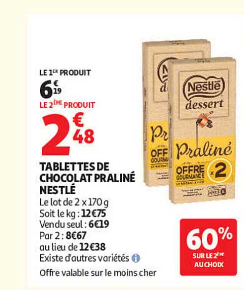 TABLETTES DE CHOCOLAT PRALINÉ NESTLÉ