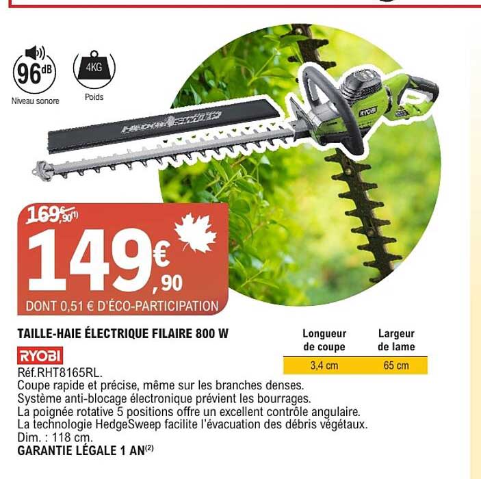 TAILLE-HAIE ÉLECTRIQUE FILAIRE 800 W
