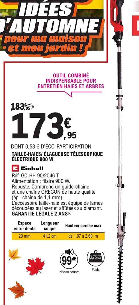 TAILLE-HAIES/ ÉLAGUEUSE TÉLESCOPIQUE ÉLECTRIQUE 900 W
