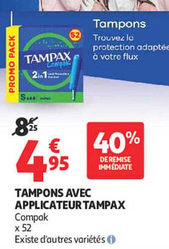 TAMPONS AVEC APPLICATEUR TAMPAX Compak x 52