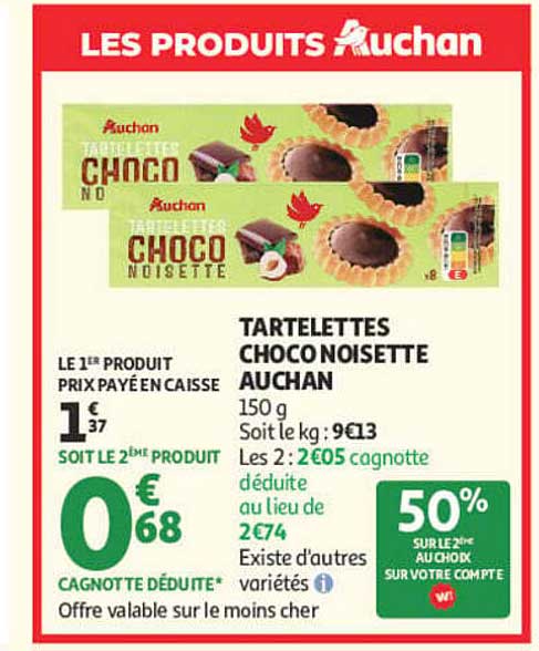 TARTELETTES CHOCO NOISETTE AUCHAN