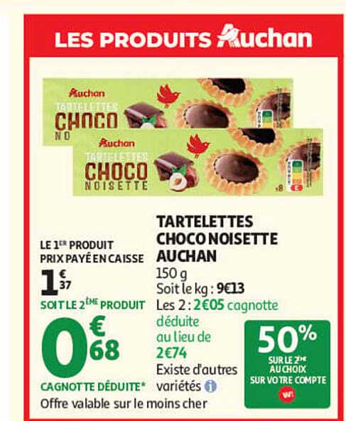 TARTELETTES CHOCO NOISETTE AUCHAN