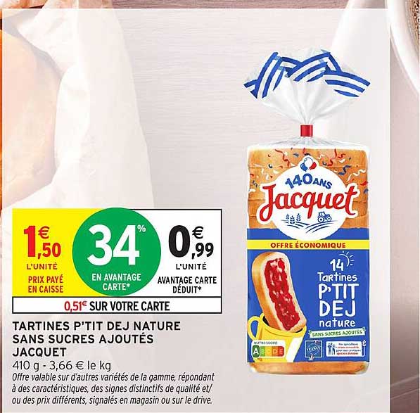 TARTINES P'TIT DEJ NATURE SANS SUCRES AJOUTÉS JACQUET