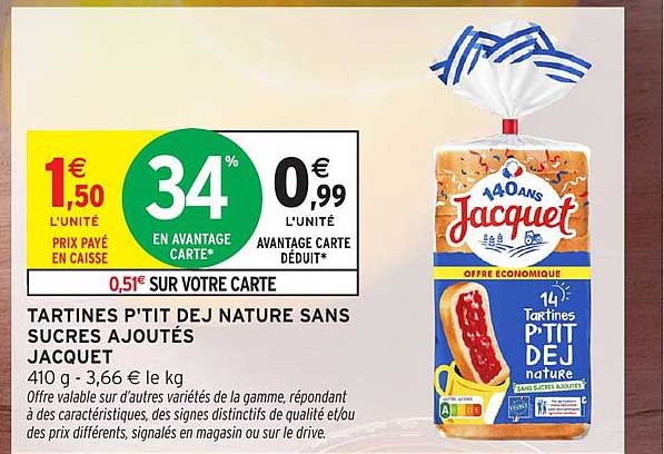 TARTINES P'TIT DEJ NATURE SANS SUCRES AJOUTÉS JACQUET