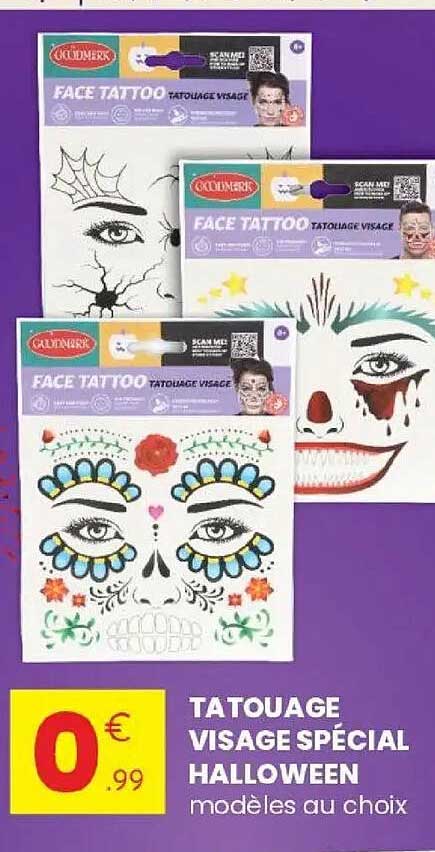 TATOUAGE VISAGE SPÉCIAL HALLOWEEN modèles du choix
