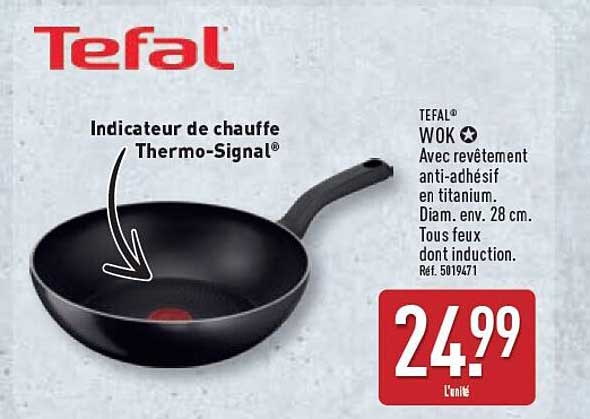 Tefal WOK Avec revêtement anti-adhésif en titanium. Diam. env. 28 cm. Tous feux dont induction. Réf. 5019471