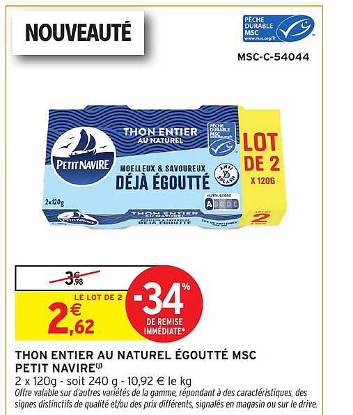 THON AU NATUREL ÉGOUTTÉ MSC PETIT NAVIRE
