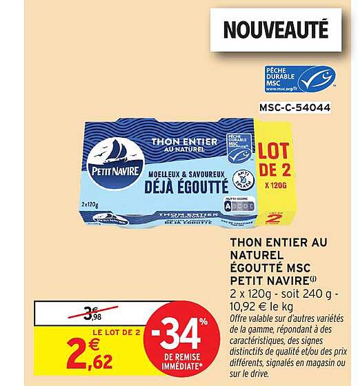 THON ENTIER AU NATUREL EGOUTTÉ MSC PETIT NAVIRE