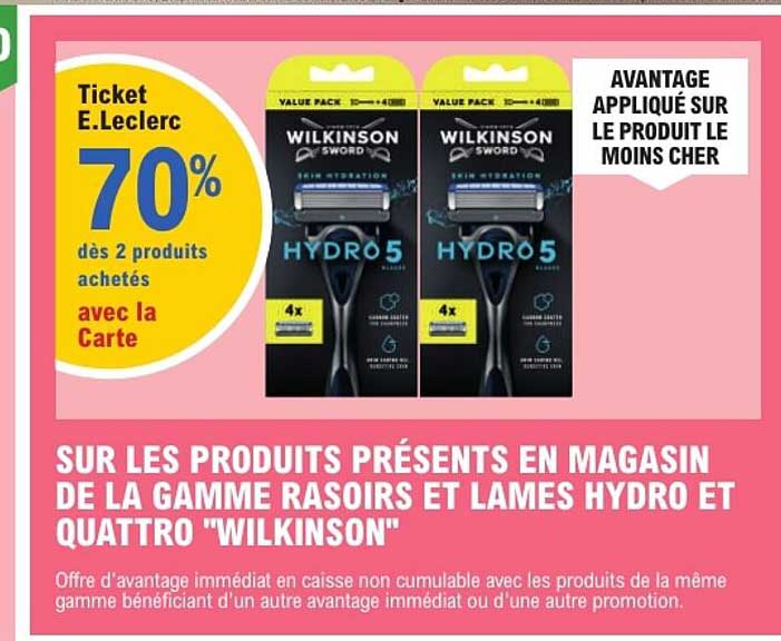 Ticket E.Leclerc 70% dès 2 produits achetés avec la Carte